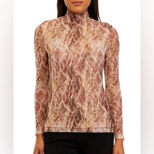 Anne Klein Printed Mesh Long Sleeve Mock Neck Top